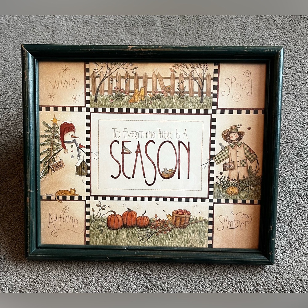 Vintage ‘To Everything There Is A Season’ Hanging Wall Framed Farmhouse Decor